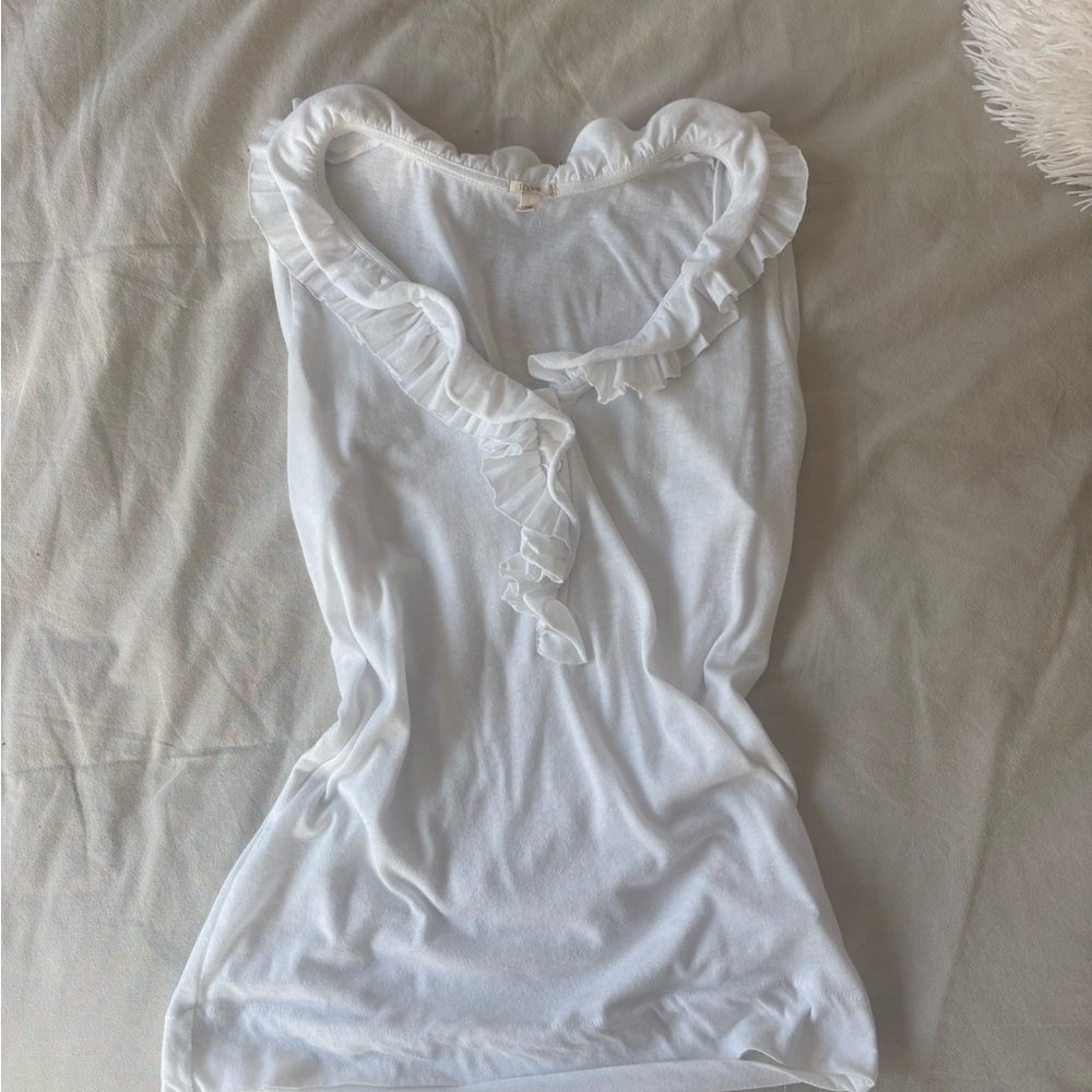 White Ruffle-Trim Women's Tank Top